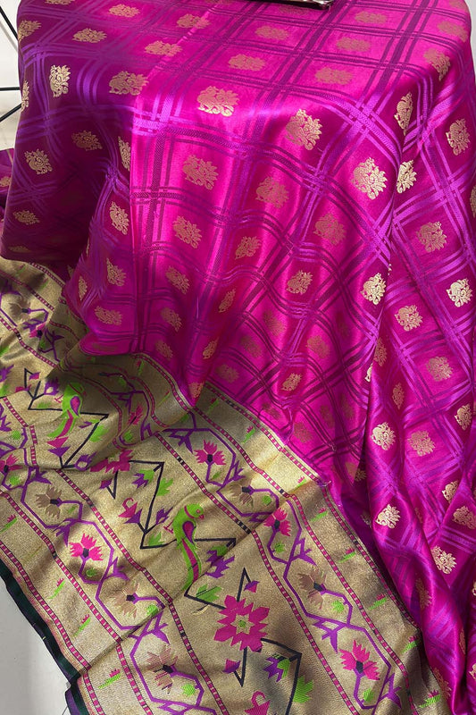 Purple Banarasi Silk Paithani Big Border Fabric ( 1 Mtr ) - Luxurion World