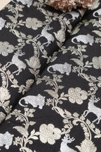 Exquisite Black Banarasi Silk Shikargah Animal And Flower Design Fabric - Luxurion World