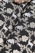 Exquisite Black Banarasi Silk Shikargah Animal And Flower Design Fabric - Luxurion World