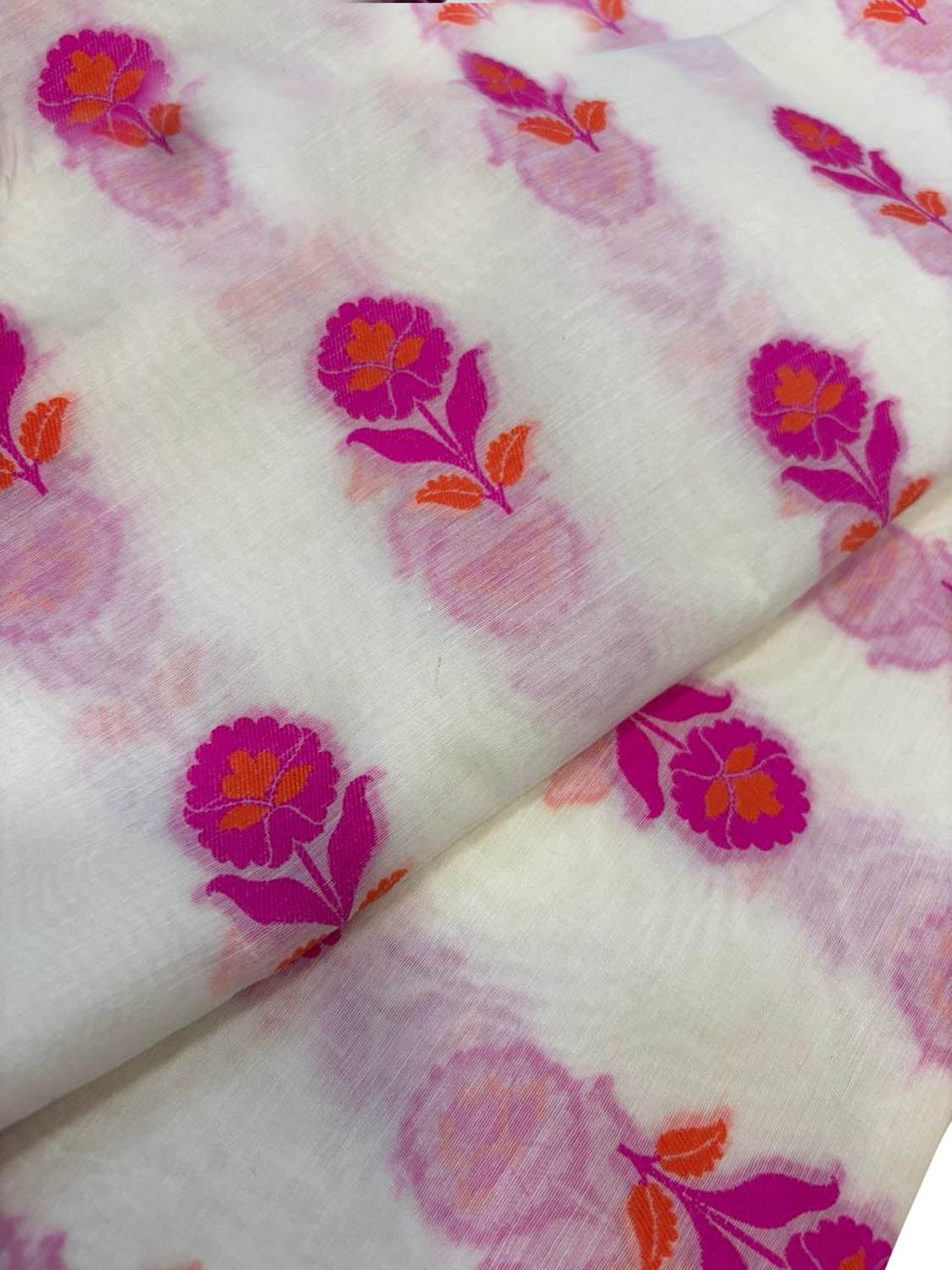 Dyeable Pure Cotton Handloom Banarasi Meenakari Flower Design Fabric ( 1 Mtr ) - Luxurion World