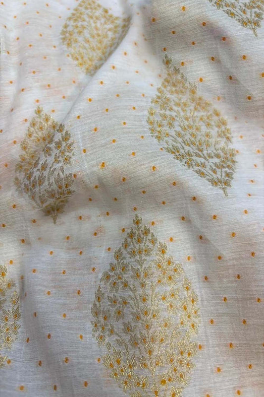 Dyeable Pure Cotton Handloom Banarasi Small Flower Design Meenakari Fabric ( 1 Mtr ) - Luxurion World