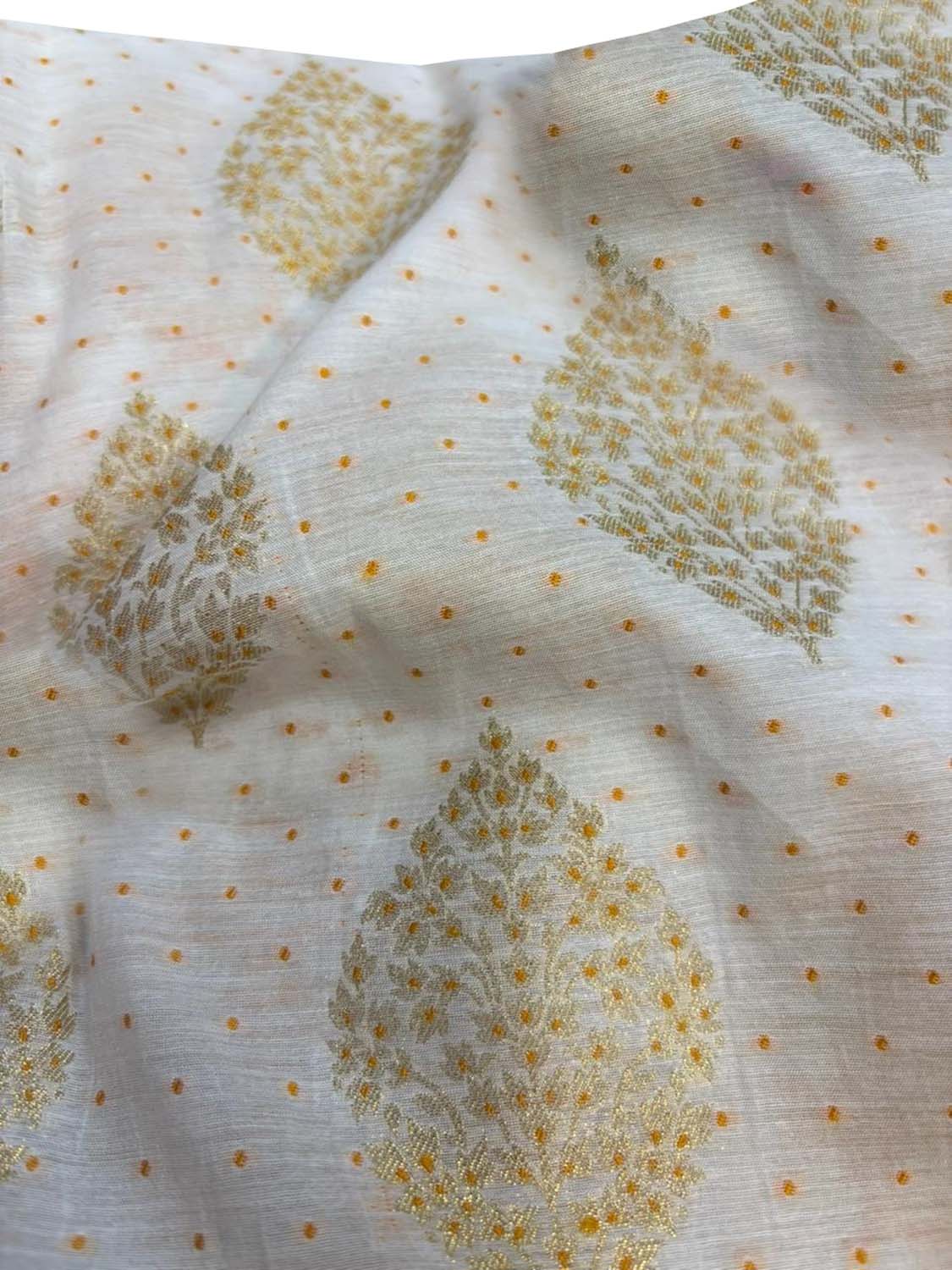 Dyeable Pure Cotton Handloom Banarasi Small Flower Design Meenakari Fabric ( 1 Mtr ) - Luxurion World