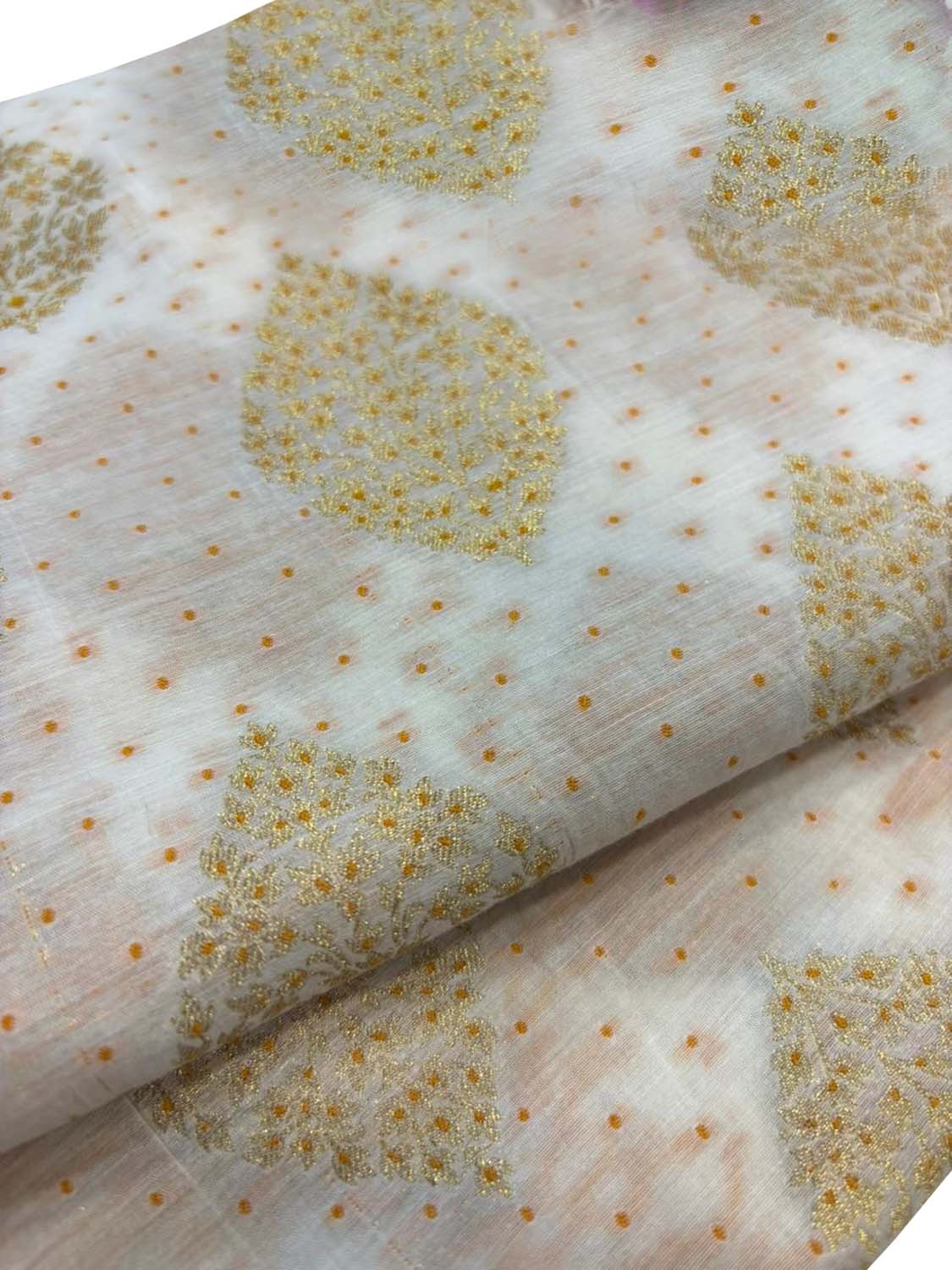 Dyeable Pure Cotton Handloom Banarasi Small Flower Design Meenakari Fabric ( 1 Mtr ) - Luxurion World