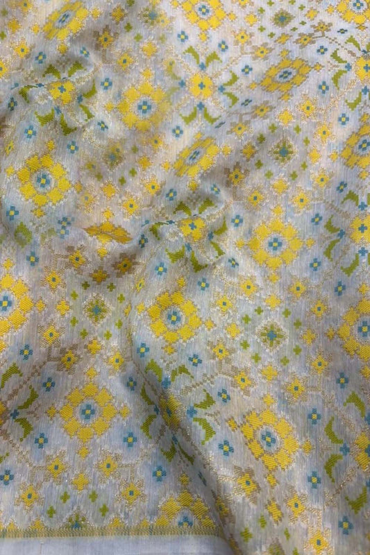 Dyeable Pure Cotton Handloom Banarasi Patola Design Meenakari Fabric ( 1 Mtr ) - Luxurion World