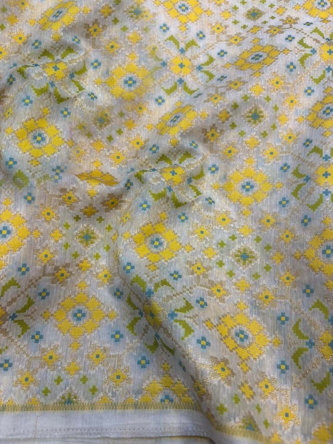 Dyeable Pure Cotton Handloom Banarasi Patola Design Meenakari Fabric ( 1 Mtr ) - Luxurion World
