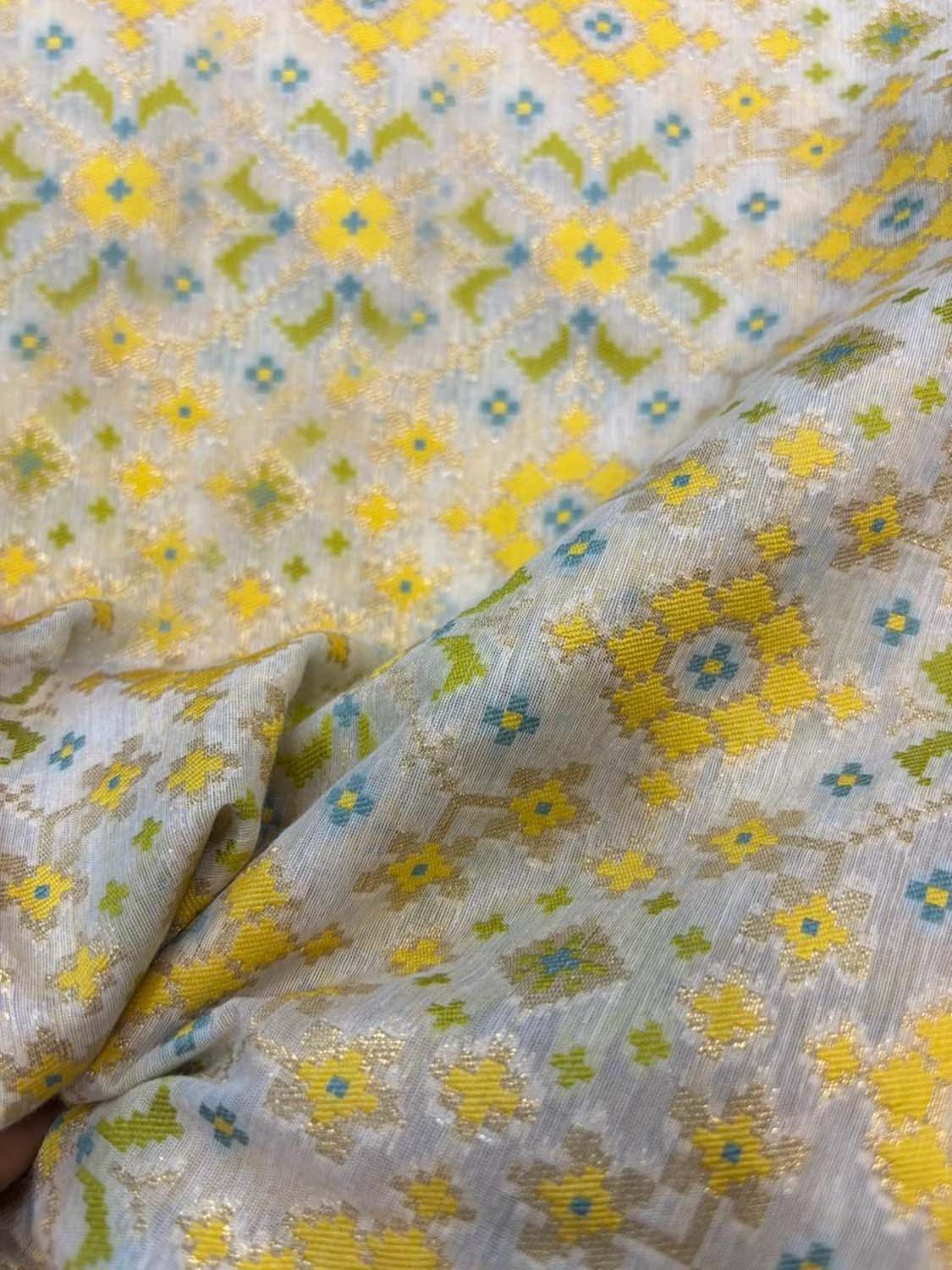 Dyeable Pure Cotton Handloom Banarasi Patola Design Meenakari Fabric ( 1 Mtr ) - Luxurion World