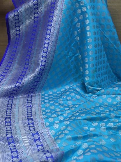 Blue Banarasi Silk Fabric ( 0.75 Mtr ) - Luxurion World