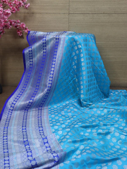 Blue Banarasi Silk Fabric ( 0.75 Mtr ) - Luxurion World