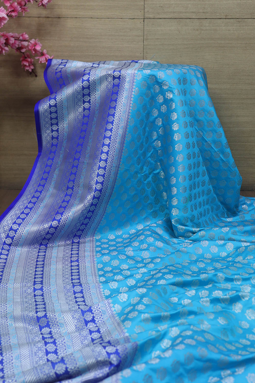 Blue Banarasi Silk Fabric ( 0.75 Mtr ) - Luxurion World