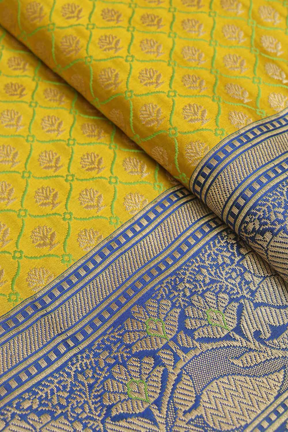 Green Banarasi Silk Fabric ( 1 Mtr ) - Luxurion World