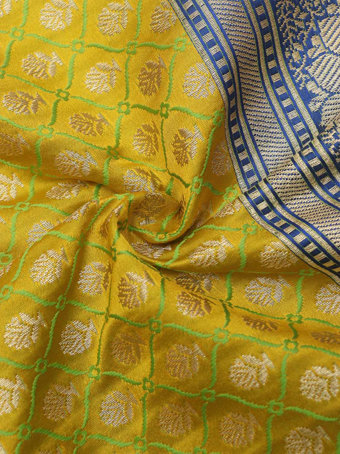 Green Banarasi Silk Fabric ( 1 Mtr ) - Luxurion World