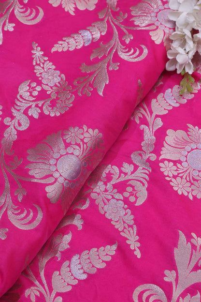 Exquisite Pink Banarasi Silk Sona Roopa Fabric ( 1 Mtr ) - Luxurion World