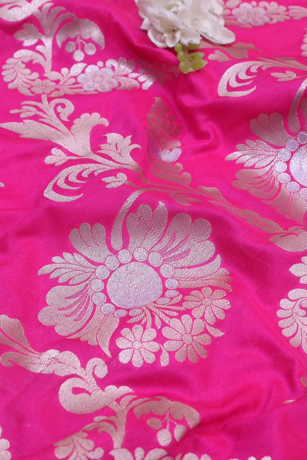 Exquisite Pink Banarasi Silk Sona Roopa Fabric ( 1 Mtr ) - Luxurion World