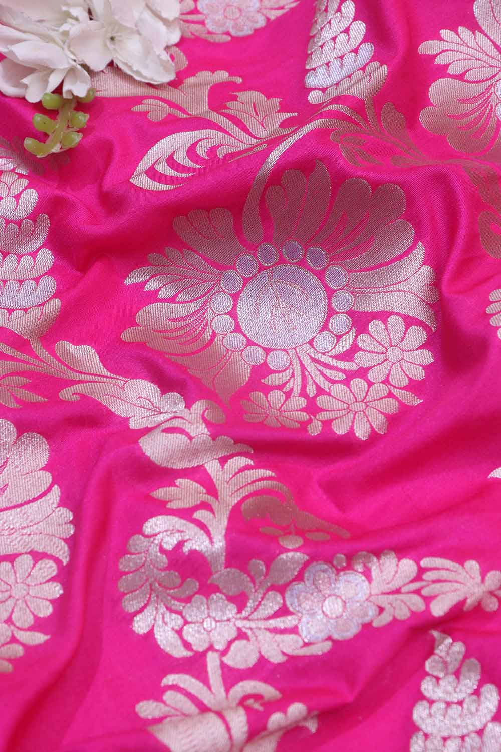 Exquisite Pink Banarasi Silk Sona Roopa Fabric ( 1 Mtr ) - Luxurion World