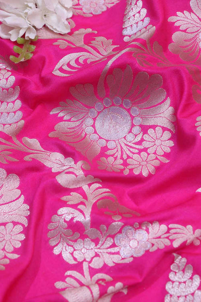 Exquisite Pink Banarasi Silk Sona Roopa Fabric ( 1 Mtr ) - Luxurion World