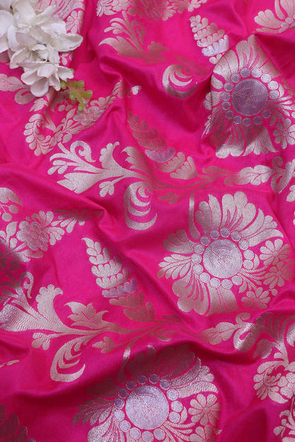 Exquisite Pink Banarasi Silk Sona Roopa Fabric ( 1 Mtr ) - Luxurion World