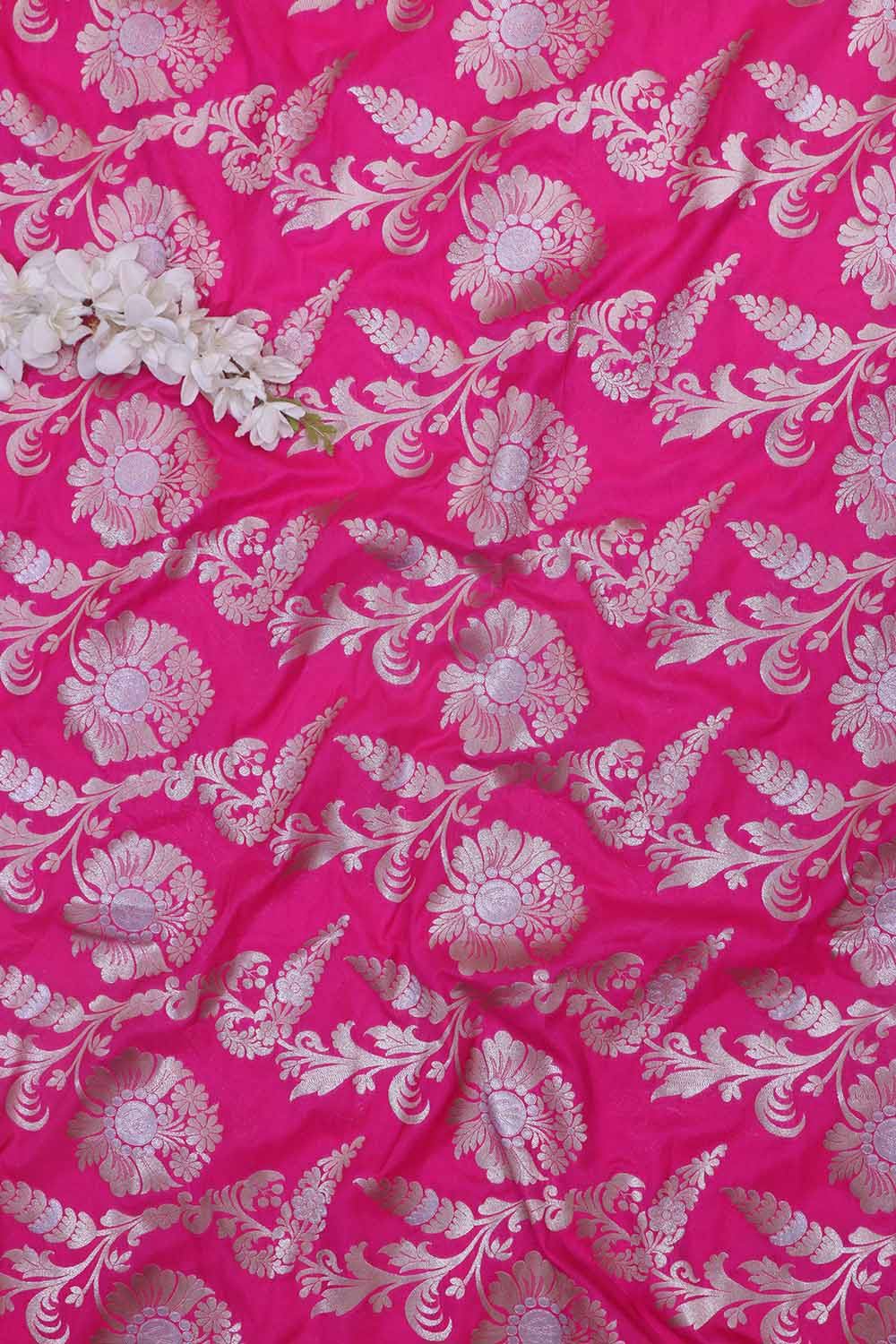 Exquisite Pink Banarasi Silk Sona Roopa Fabric ( 1 Mtr ) - Luxurion World