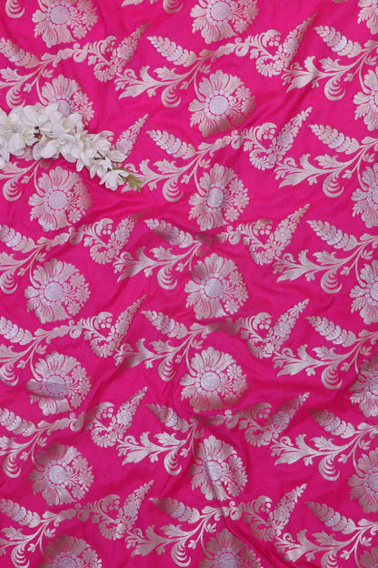 Exquisite Pink Banarasi Silk Sona Roopa Fabric ( 1 Mtr ) - Luxurion World
