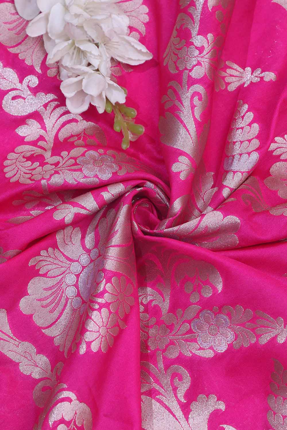 Exquisite Pink Banarasi Silk Sona Roopa Fabric ( 1 Mtr ) - Luxurion World