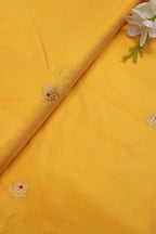 Yellow Banarasi Pure Katan Silk Booti Design Fabric ( 1 Mtr ) - Luxurion World
