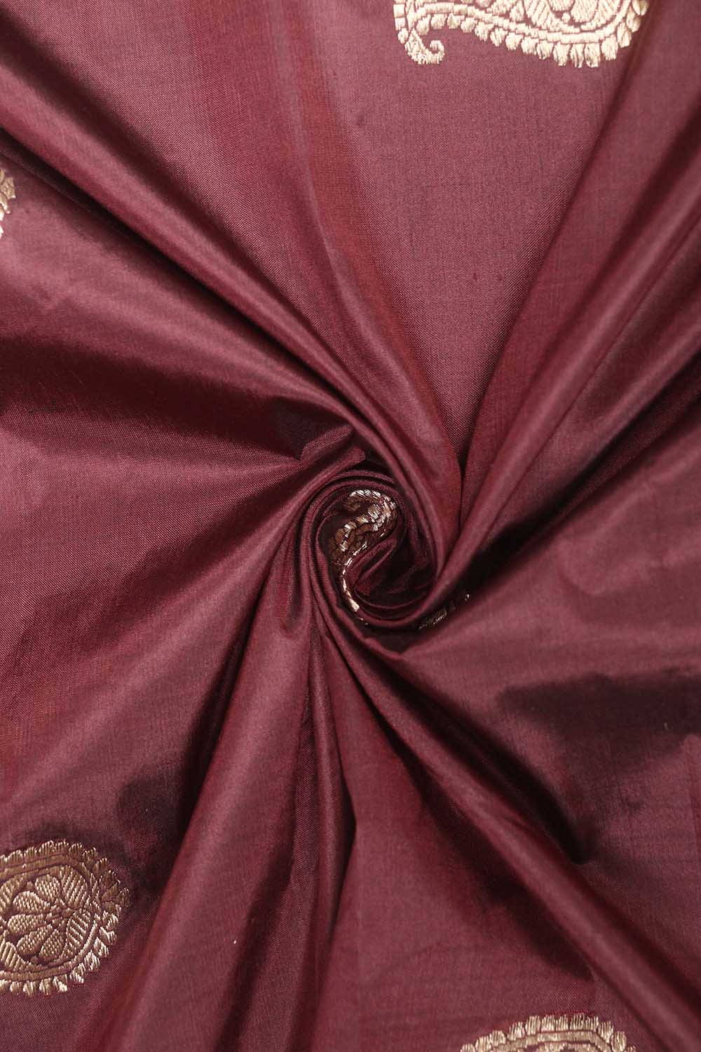 Elegant Maroon Banarasi Pure Katan Silk Kadwa Fabric (1 Mtr) - Luxurion World