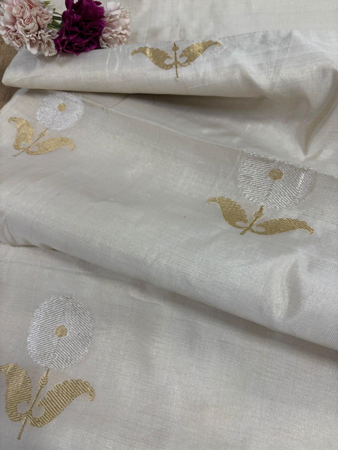Dyeable Handloom Banarasi Tissue Katan Silk Fabric ( 1 Mtr ) - Luxurion World