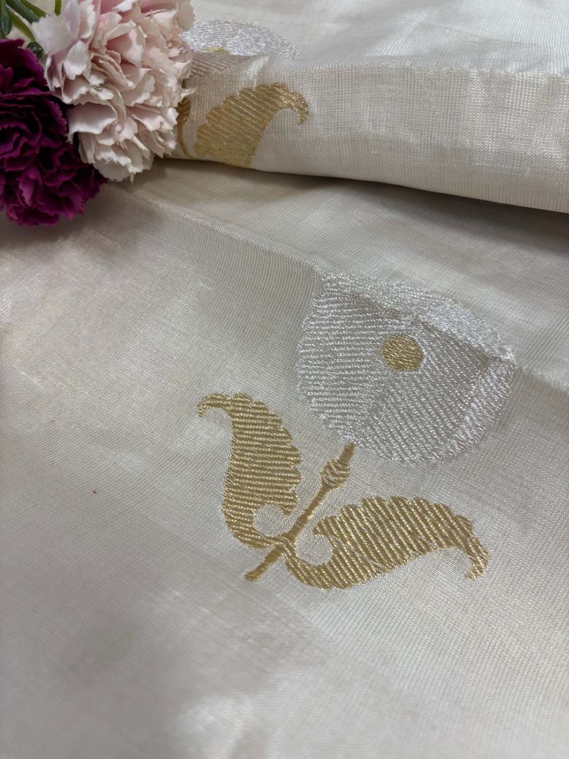 Dyeable Handloom Banarasi Tissue Katan Silk Fabric ( 1 Mtr ) - Luxurion World