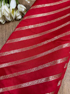 Red Banarasi Handloom Pure Silk Stripes Design Fabric ( 1 Mtr ) - Luxurion World