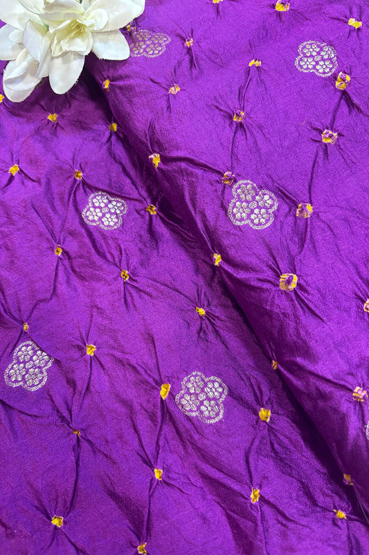 Elegant Purple Banarasi Bandhani Handloom Chiniya Silk Fabric ( 1 Mtr ) - Luxurion World