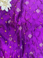 Elegant Purple Banarasi Bandhani Handloom Chiniya Silk Fabric ( 1 Mtr ) - Luxurion World