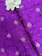 Elegant Purple Banarasi Bandhani Handloom Chiniya Silk Fabric ( 1 Mtr ) - Luxurion World