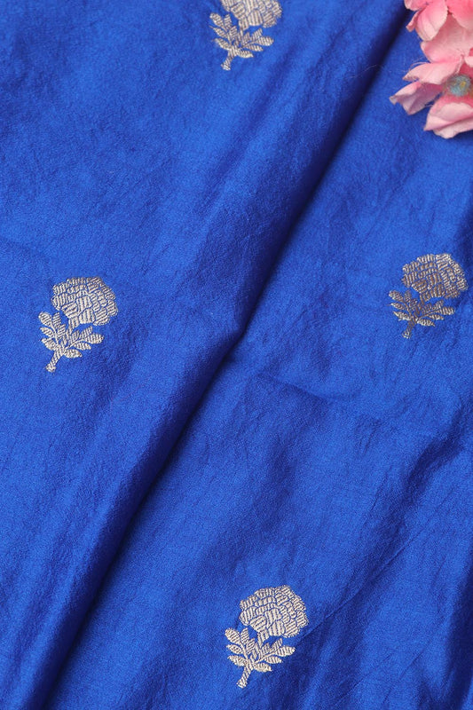 Elegant Blue Banarasi Handloom Chiniya Silk Fabric ( 2.5 Mtr ) - Luxurion World