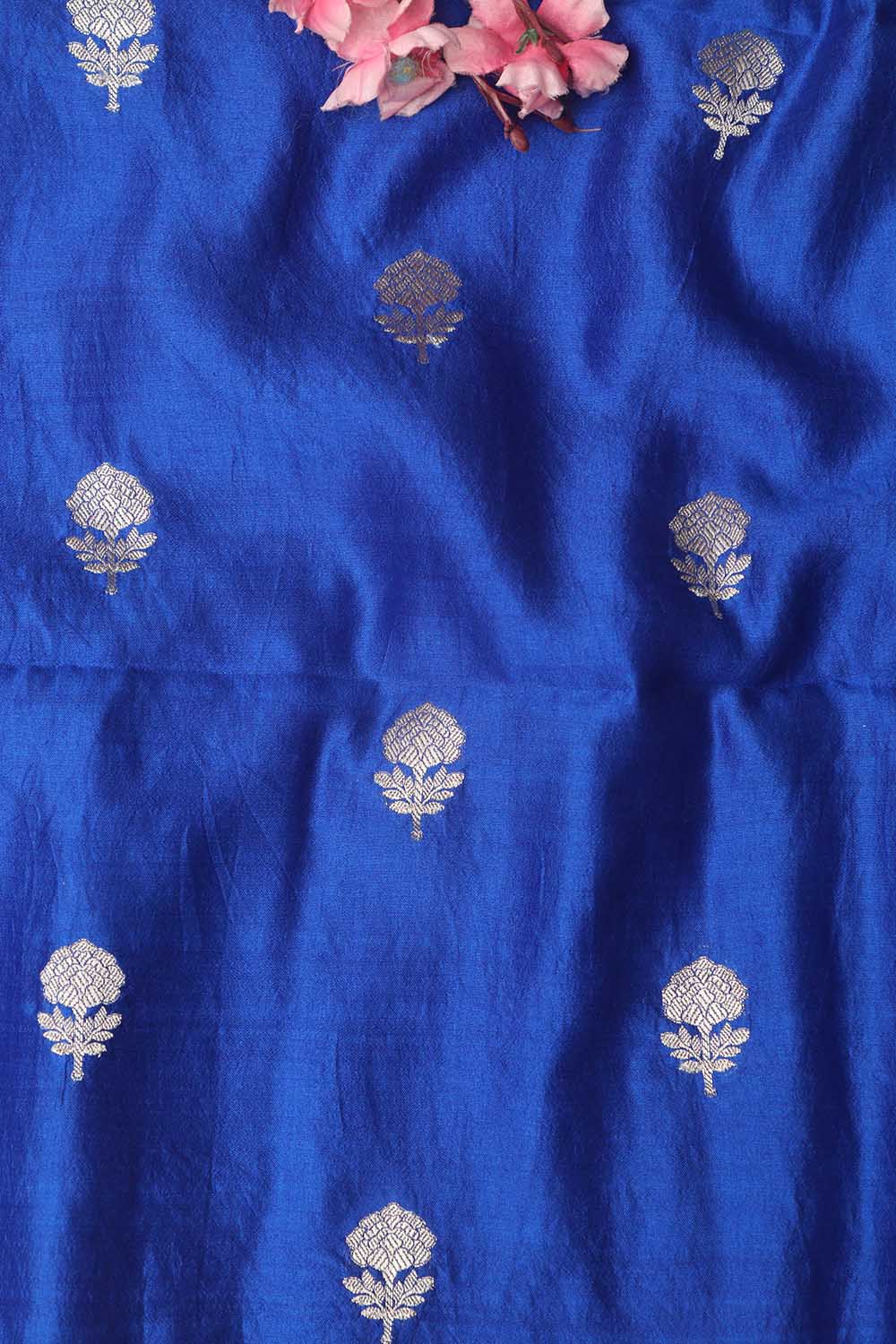 Elegant Blue Banarasi Handloom Chiniya Silk Fabric ( 2.5 Mtr ) - Luxurion World