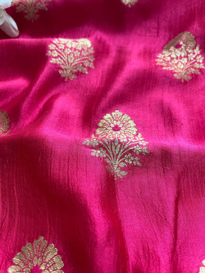Elegant Pink Banarasi Handloom Pure Katan Silk Fabric ( 2.5 Mtrs - Luxurion World