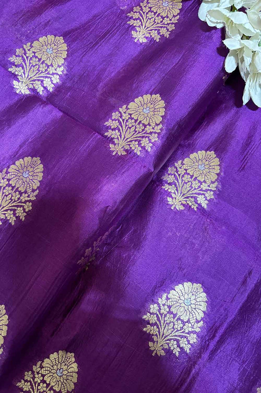 Exquisite Purple Banarasi Handloom Pure Katan Silk Fabric ( 2.5 Mtr ) - Luxurion World