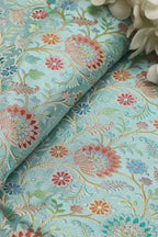 Blue Banarasi Pure Silk Fabric ( 1 Mtr ) - Luxurion World