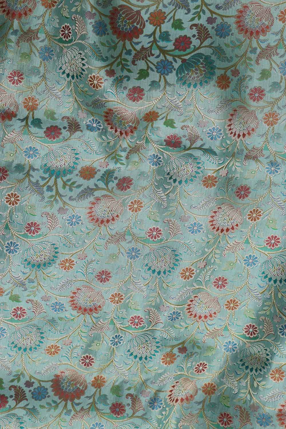 Blue Banarasi Pure Silk Fabric ( 1 Mtr ) - Luxurion World