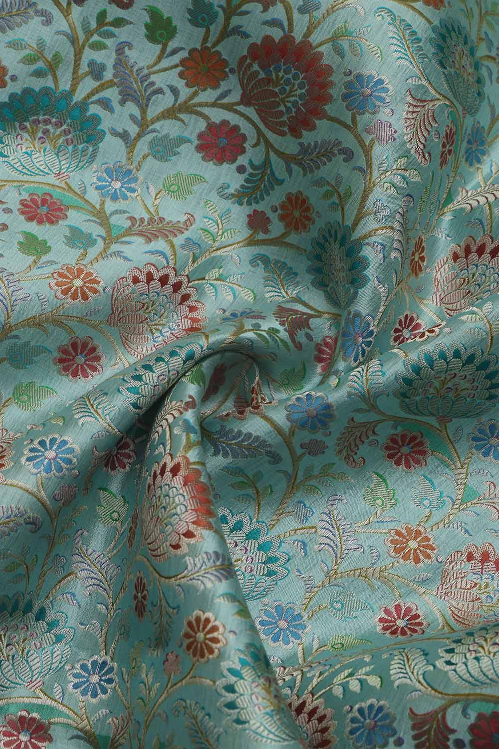 Blue Banarasi Pure Silk Fabric ( 1 Mtr ) - Luxurion World