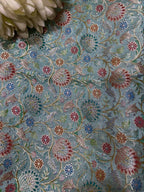 Blue Banarasi Pure Silk Fabric ( 1 Mtr ) - Luxurion World
