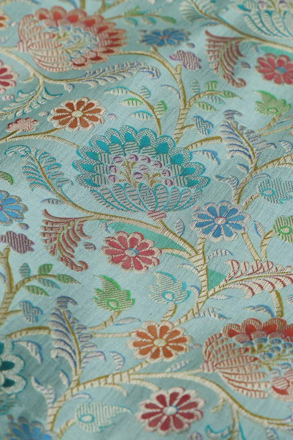 Blue Banarasi Pure Silk Fabric ( 1 Mtr ) - Luxurion World