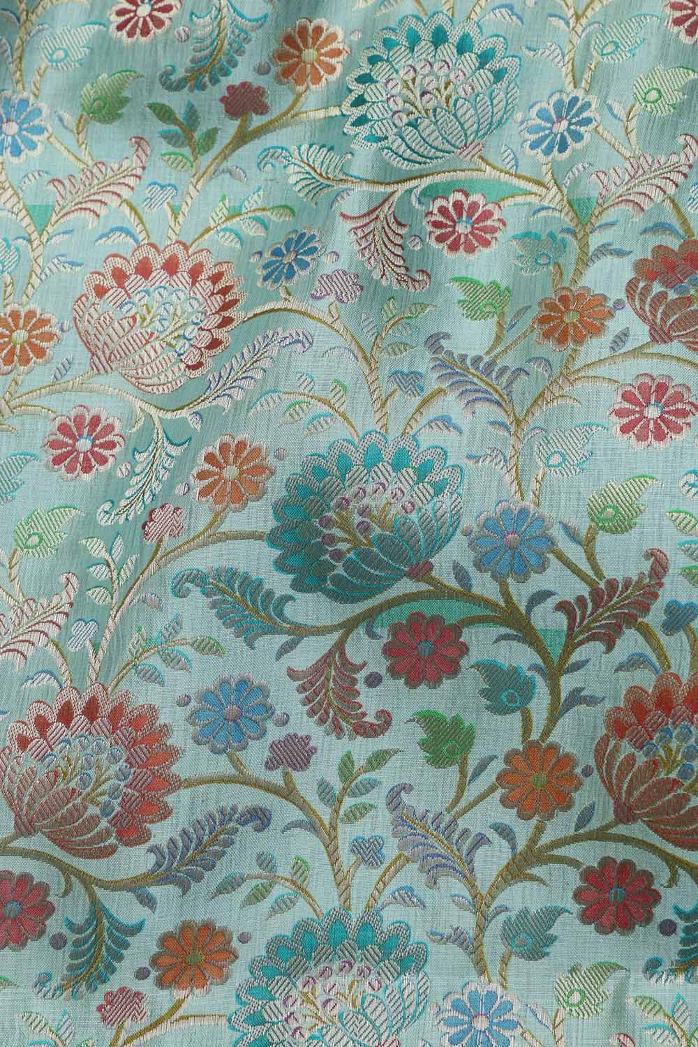 Blue Banarasi Pure Silk Fabric ( 1 Mtr ) - Luxurion World