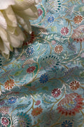 Blue Banarasi Pure Silk Fabric ( 1 Mtr ) - Luxurion World