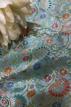 Blue Banarasi Pure Silk Fabric ( 1 Mtr ) - Luxurion World