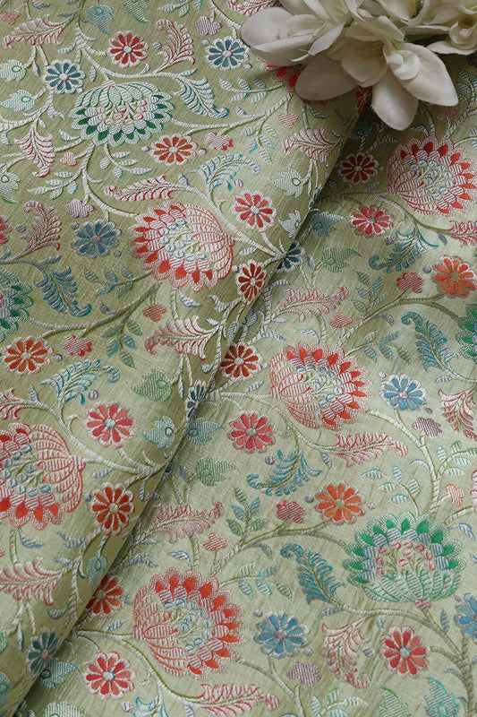 Multicolor Banarasi Pure Silk Fabric ( 1 Mtr ) - Luxurion World