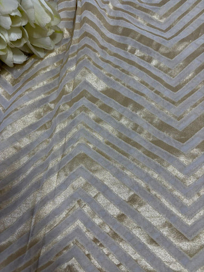 Dyeable Banarasi Pure Georgette Zig Zag Design Fabric ( 1 Mtr ) - Luxurion World
