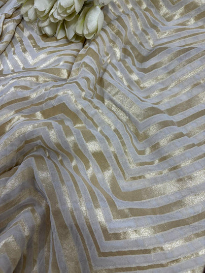 Dyeable Banarasi Pure Georgette Zig Zag Design Fabric ( 1 Mtr ) - Luxurion World