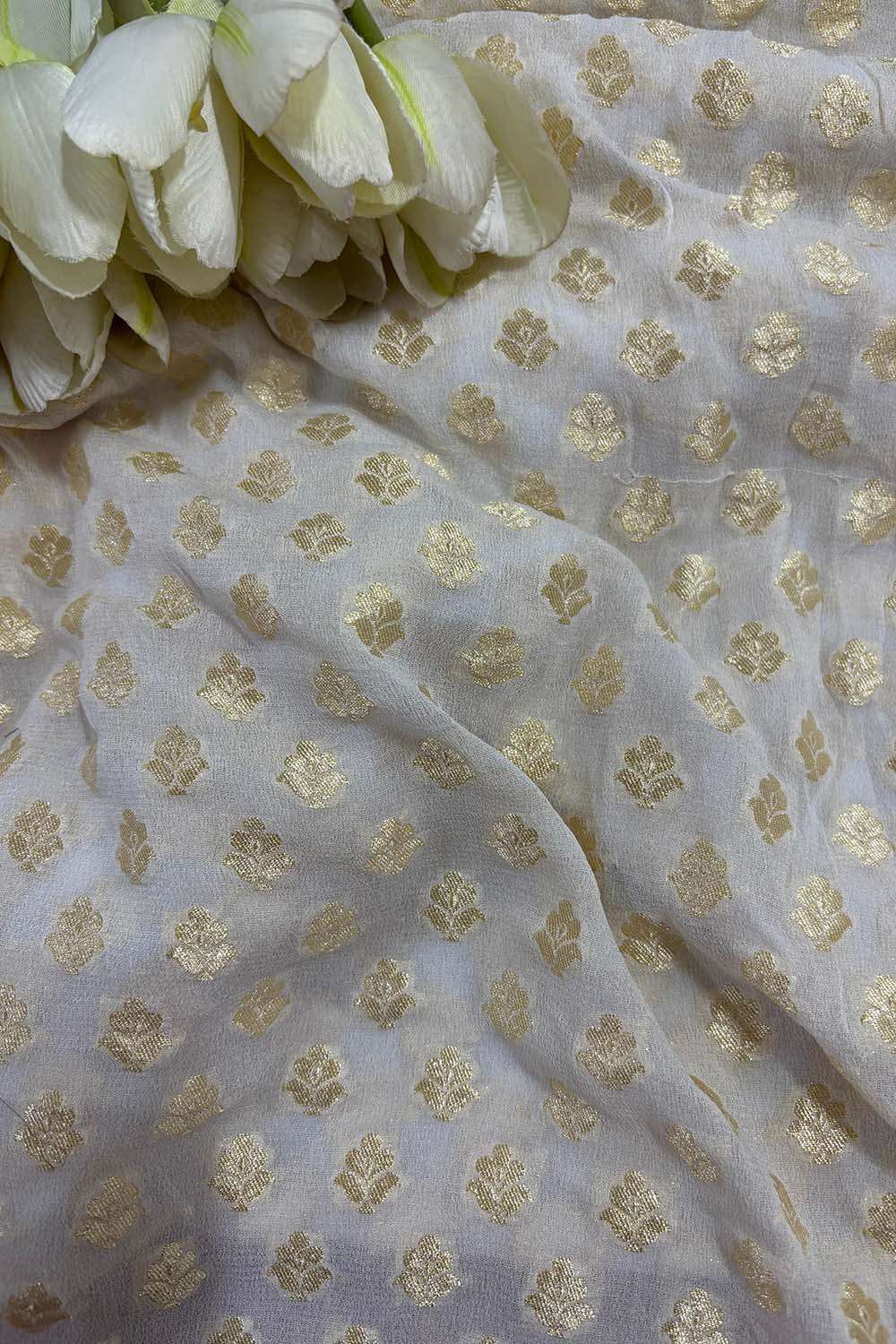 Dyeable Banarasi Pure Georgette Fabric ( 5 Mtr ) - Luxurion World