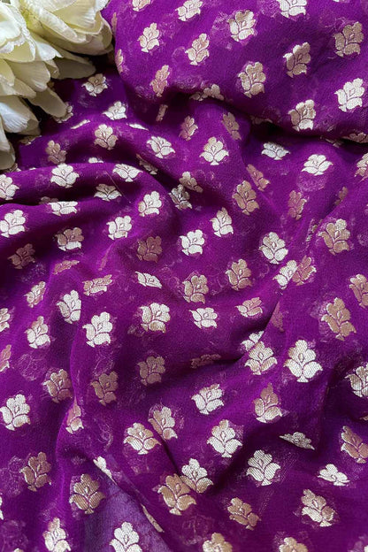 Exquisite Purple Banarasi Pure Georgette Fabric ( 1 Mtr ) - Luxurion World