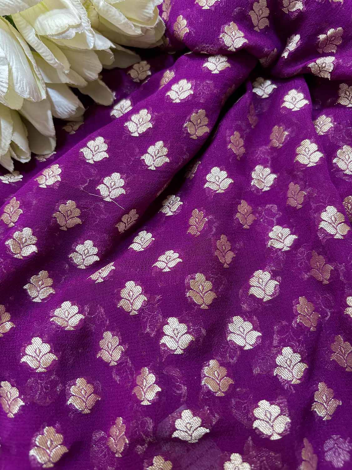 Exquisite Purple Banarasi Pure Georgette Fabric ( 1 Mtr ) - Luxurion World