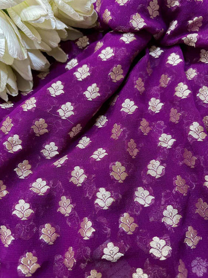 Exquisite Purple Banarasi Pure Georgette Fabric ( 1 Mtr ) - Luxurion World